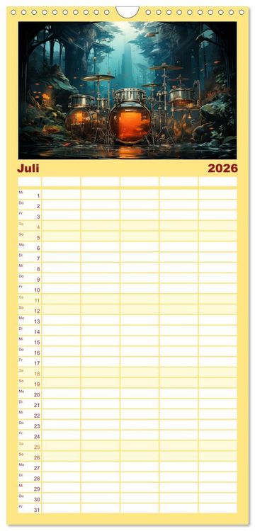 Produktbild: Familienplaner 2026 - Taktvolle Kunst: Der bunte Schlagzeugkalender mit 5 Spalten (Wandkalender, 21 x 45 cm) CALVENDO