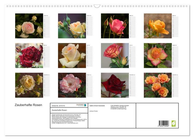 Produktbild: Zauberhafte Rosen (Wandkalender 2026 DIN A2 quer), CALVENDO Monatskalender