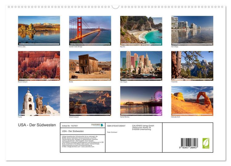 Produktbild: USA - Der S&uuml;dwesten (hochwertiger Premium Wandkalender 2026 DIN A2 quer), Kunstdruck in Hochglanz