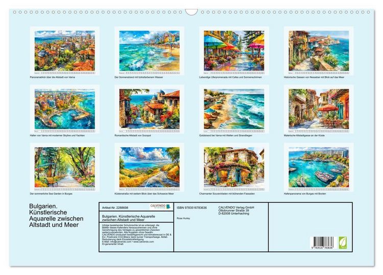 Produktbild: Bulgarien. K&uuml;nstlerische Aquarelle zwischen Altstadt und Meer (Wandkalender 2027 DIN A2 quer), CALVENDO Monatskalender