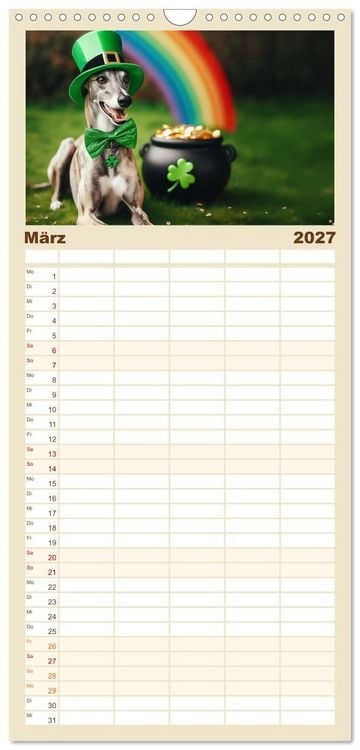 Produktbild: Familienplaner 2027 - Funny Greyhounds - Windhunde mal anders mit 5 Spalten (Wandkalender, 21 x 45 cm) CALVENDO