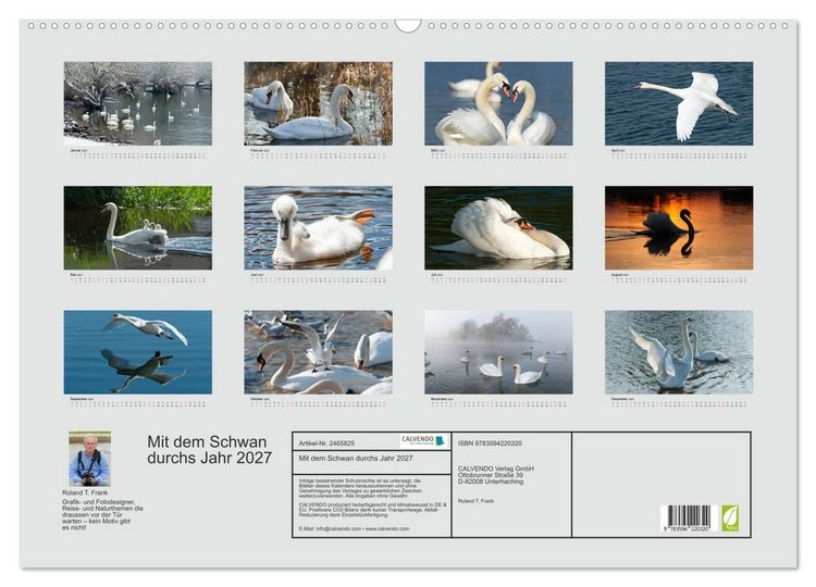 Produktbild: Mit dem Schwan durchs Jahr 2027 (Wandkalender 2027 DIN A2 quer), CALVENDO Monatskalender