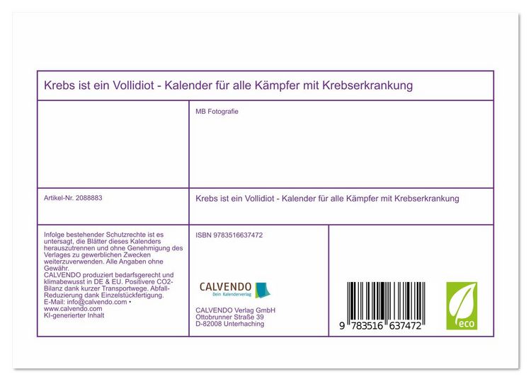 Produktbild: Krebs ist ein Vollidiot - Kalender f&uuml;r alle K&auml;mpfer mit Krebserkrankung (Tischkalender 2026 DIN A5 quer), CALVENDO Monatskalender