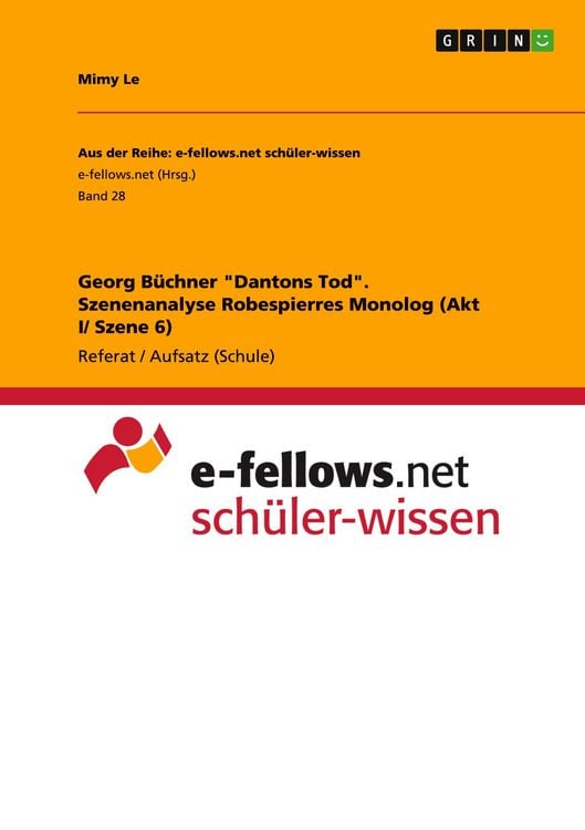 Produktbild: Georg B&uuml;chner "Dantons Tod". Szenenanalyse Robespierres Monolog (Akt I/ Szene 6)