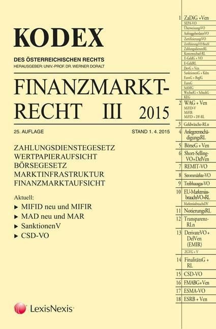 Produktbild: KODEX Finanzmarktrecht Band III 2015