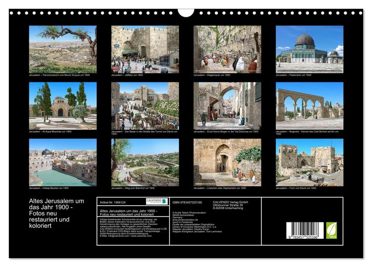Produktbild: Altes Jerusalem um das Jahr 1900 - Fotos neu restauriert und koloriert (Wandkalender 2026 DIN A3 quer), CALVENDO Monatskalender