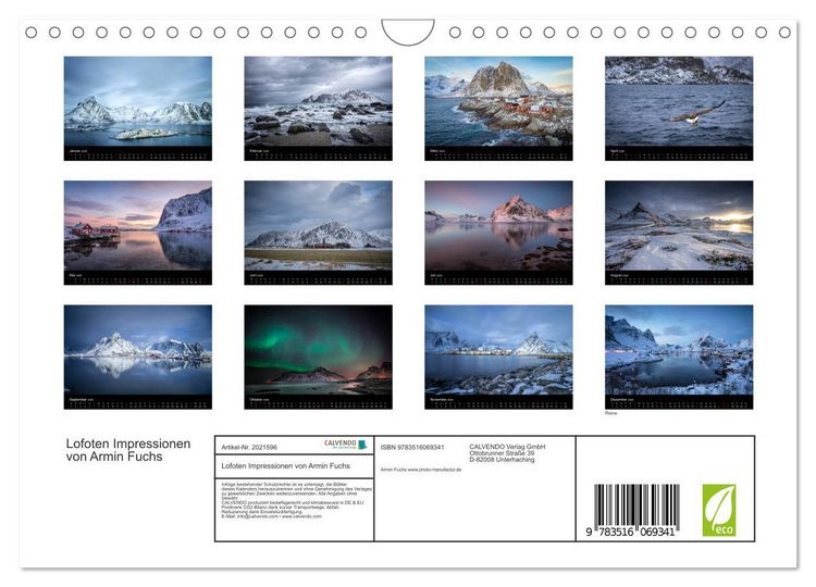 Produktbild: Lofoten Impressionen von Armin Fuchs (Wandkalender 2026 DIN A4 quer), CALVENDO Monatskalender