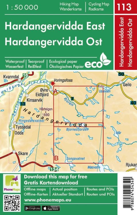 Produktbild: Hardangervidda Ost, Wander - Radkarte 1 : 50 000