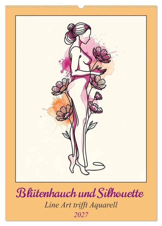 Produktbild: Bl&uuml;tenhauch und Silhouette - Line Art trifft Aquarell (Wandkalender 2027 DIN A2 hoch), CALVENDO Monatskalender
