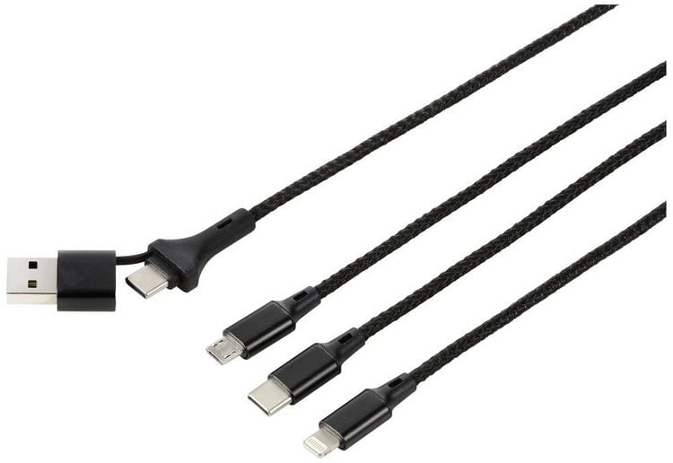 Produktbild: Renkforce USB-Ladekabel USB 2.0 USB-A Stecker, USB-C&reg; Stecker, USB-Micro-B Stecker, Apple Lightning Stecker, USB-C&reg; Stecker 1.20m
