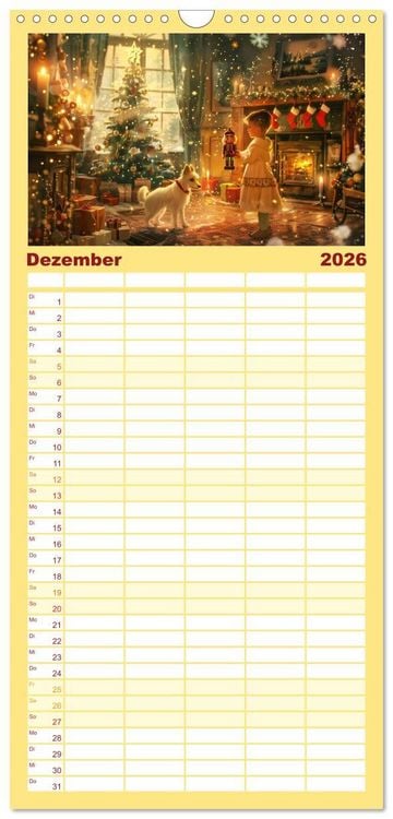 Produktbild: Familienplaner 2026 - B&uuml;cher, Liebe und ein kleiner Hund mit 5 Spalten (Wandkalender, 21 x 45 cm) CALVENDO