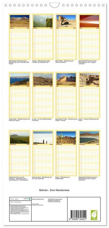 Produktbild: Familienplaner 2027 - Bolivien - Eine Wanderreise mit 5 Spalten (Wandkalender, 21 x 45 cm) CALVENDO