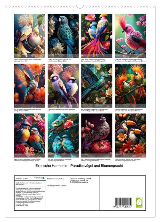 Produktbild: Exotische Harmonie - Paradiesv&ouml;gel und Blumenpracht (hochwertiger Premium Wandkalender 2026 DIN A2 hoch), Kunstdruck in Hochglanz