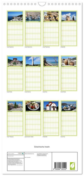 Produktbild: Familienplaner 2027 - Griechische Inseln mit 5 Spalten (Wandkalender, 21 x 45 cm) CALVENDO