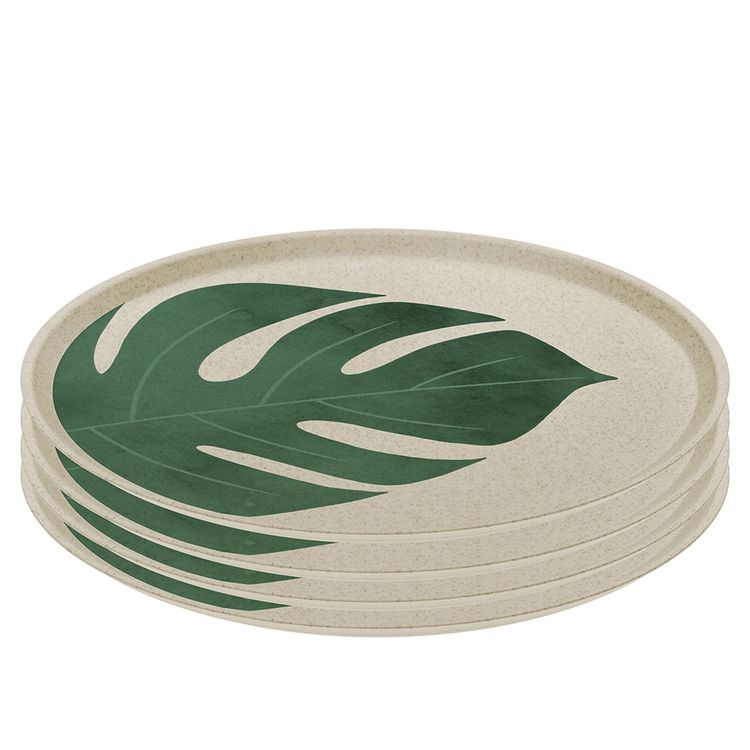 Produktbild: Koziol Großer Teller 25,5 cm 4er-Set CONNECT PLATE MONSTERA LEAF