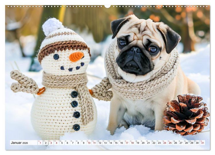 Produktbild: Mops-Mania - Der Spa&szlig;kalender f&uuml;r Mops-Fans (hochwertiger Premium Wandkalender 2026 DIN A2 quer), Kunstdruck in Hochglanz