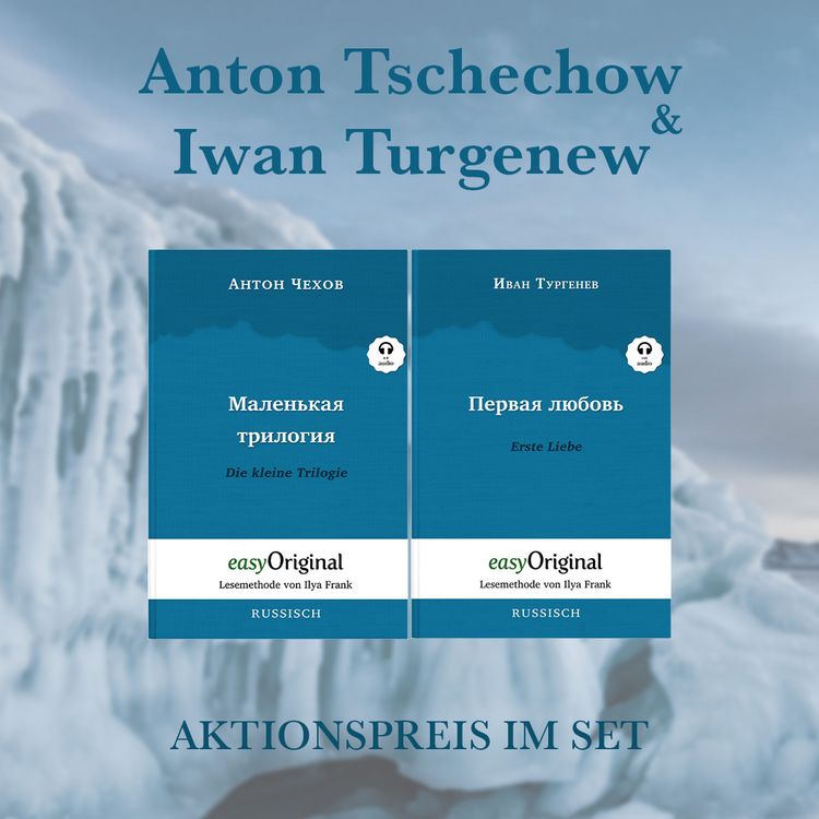 Produktbild: Tschechow & Turgenew Geschenkset - 2 B&uuml;cher (Softcover mit Audio-Online) + Marmortr&auml;ume Schreibset Premium