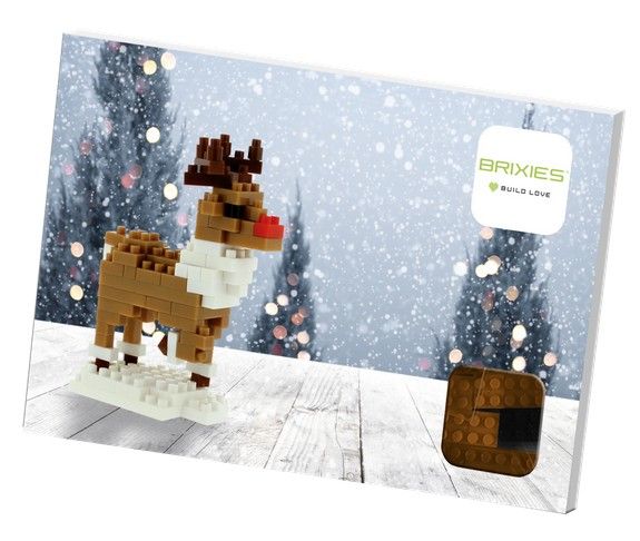 Produktbild: BRIXIES 220053 - Postkarte Rentier mit 3D Konstruktionsbausatz aus Ministeinen, 89 Teile