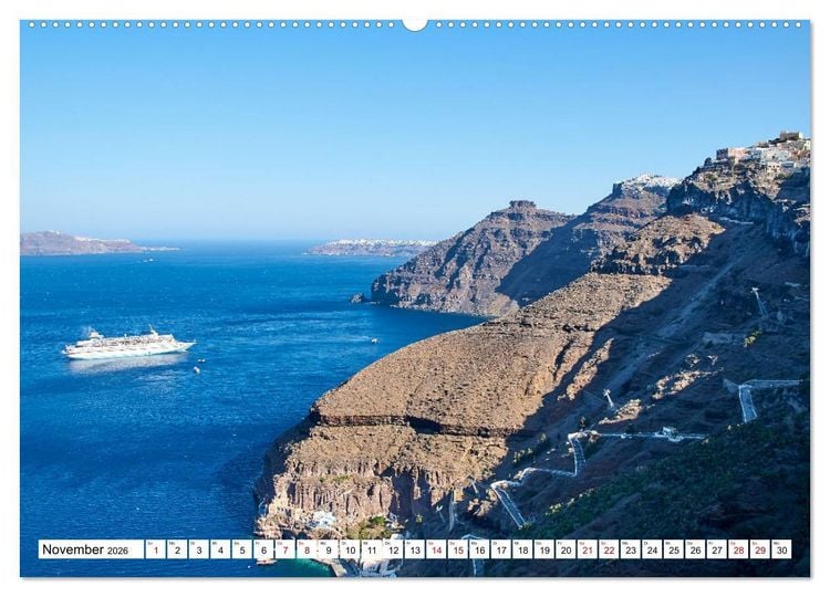 Produktbild: Santorini - Strahlendes Wei&szlig; an der Caldera (Wandkalender 2026 DIN A2 quer), CALVENDO Monatskalender