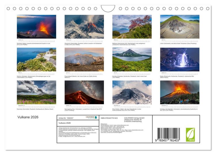 Produktbild: Vulkane 2026 (Wandkalender 2026 DIN A4 quer), CALVENDO Monatskalender
