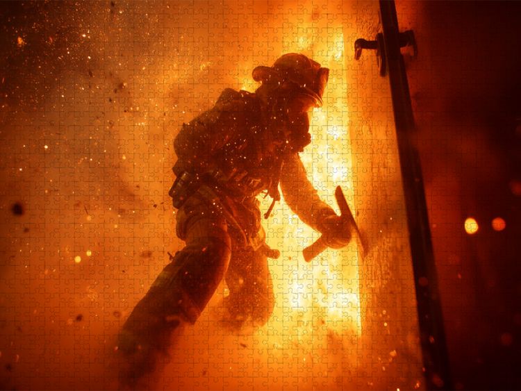 Produktbild: CALVENDO Puzzle Feuerwehrmann im Feuer | 1000 Teile Lege-Gr&ouml;&szlig;e 64x48cm Foto-Puzzle f&uuml;r gl&uuml;ckliche Stunden