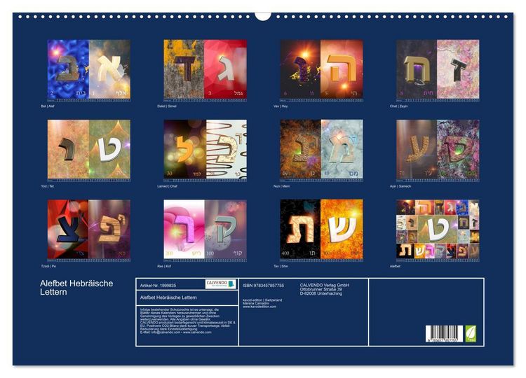 Produktbild: Alefbet Hebr&auml;ische Lettern (Wandkalender 2026 DIN A2 quer), CALVENDO Monatskalender