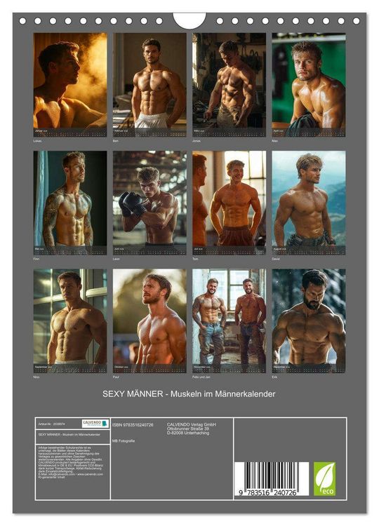 Produktbild: SEXY M&Auml;NNER - Muskeln im M&auml;nnerkalender (Wandkalender 2026 DIN A4 hoch), CALVENDO Monatskalender