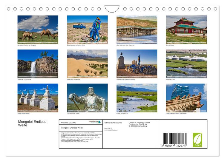 Produktbild: Mongolei Endlose Weite (Wandkalender 2026 DIN A4 quer), CALVENDO Monatskalender