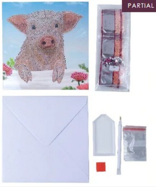 Produktbild: Craft Buddy CCK-A100 - Crystal Art Card Kit, Pig on the Fence, Schwein, 18x18cm, Kristall-Kunstkarte, Diamond Painting