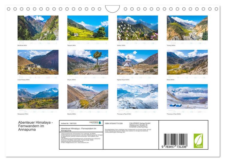 Produktbild: Abenteuer Himalaya - Fernwandern im Annapurna (Wandkalender 2026 DIN A4 quer), CALVENDO Monatskalender