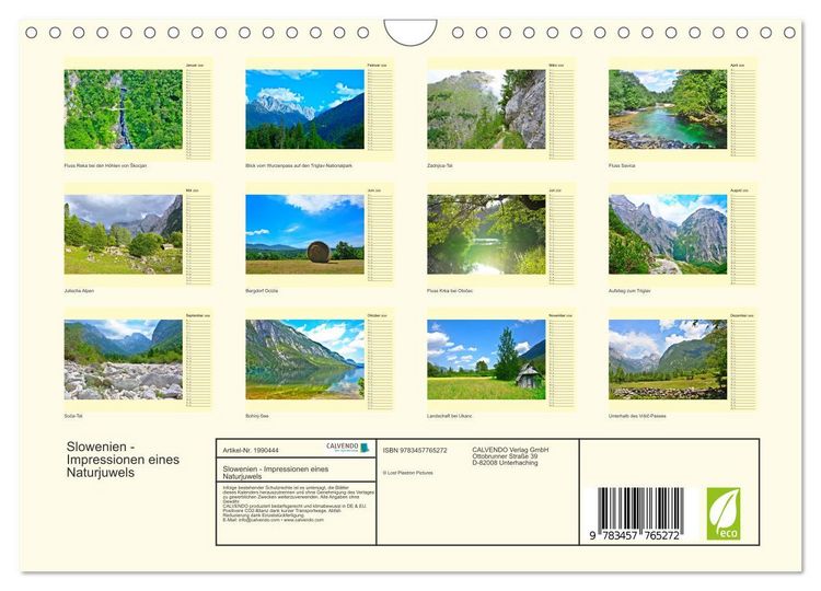 Produktbild: Slowenien - Impressionen eines Naturjuwels (Wandkalender 2026 DIN A4 quer), CALVENDO Monatskalender