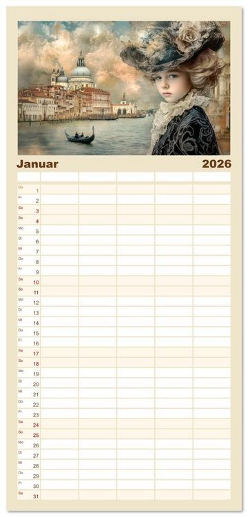 Produktbild: Familienplaner 2026 - Venezianischer Stil - In dezenten Farbt&ouml;nen mit 5 Spalten (Wandkalender, 21 x 45 cm) CALVENDO