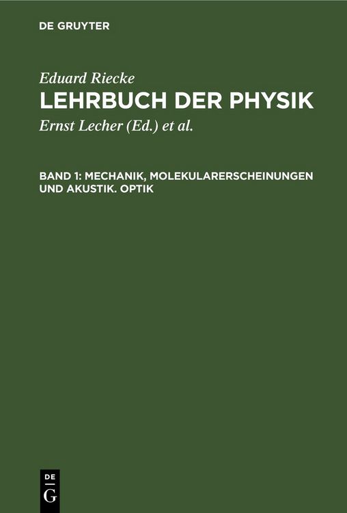 Produktbild: Mechanik, Molekularerscheinungen und Akustik. Optik