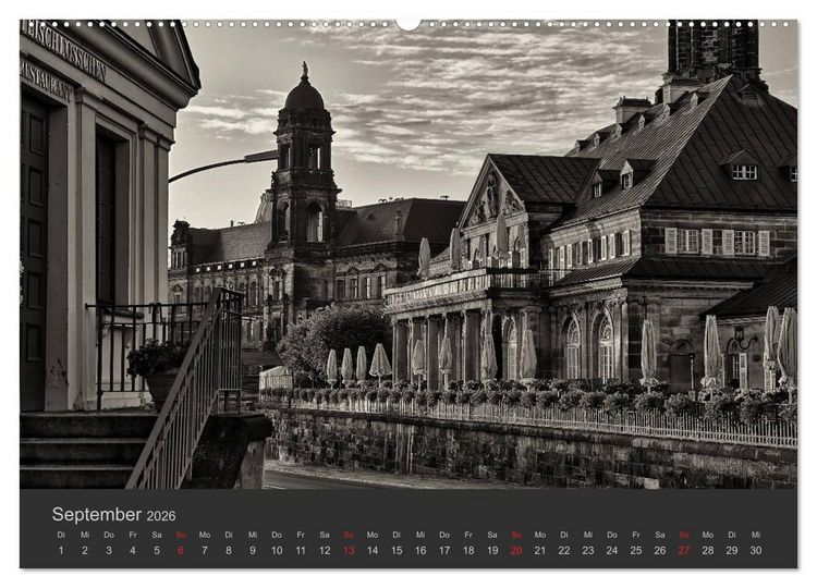 Produktbild: Dresden Schwarz Weiss 2026 (hochwertiger Premium Wandkalender 2026 DIN A2 quer), Kunstdruck in Hochglanz