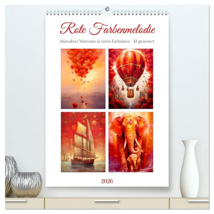 Produktbild: Rote Farbenmelodie (hochwertiger Premium Wandkalender 2026 DIN A2 hoch), Kunstdruck in Hochglanz