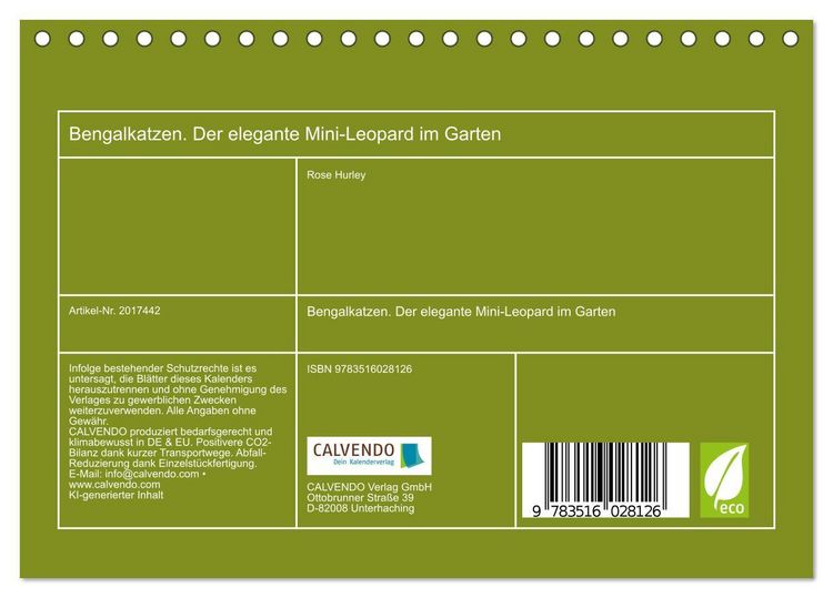 Produktbild: Bengalkatzen. Der elegante Mini-Leopard im Garten (Tischkalender 2026 DIN A5 quer), CALVENDO Monatskalender