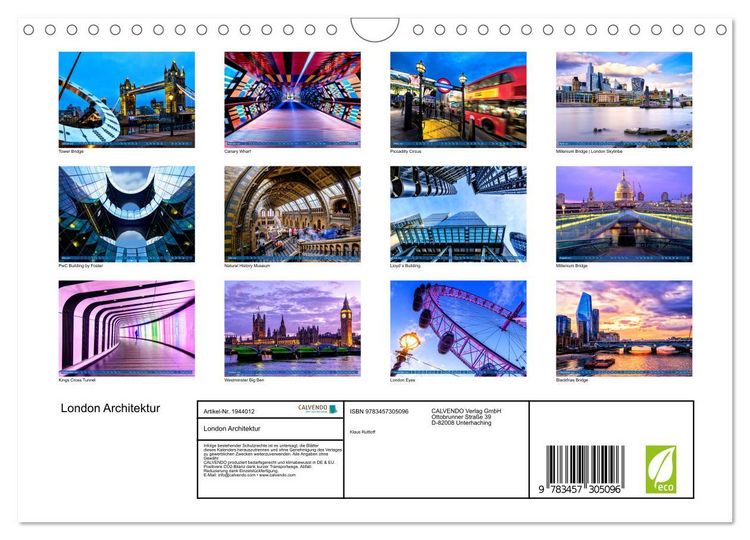 Produktbild: London Architektur (Wandkalender 2026 DIN A4 quer), CALVENDO Monatskalender