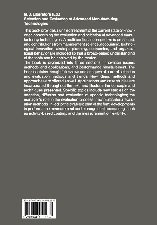 Produktbild: Selection and Evaluation of Advanced Manufacturing Technologies