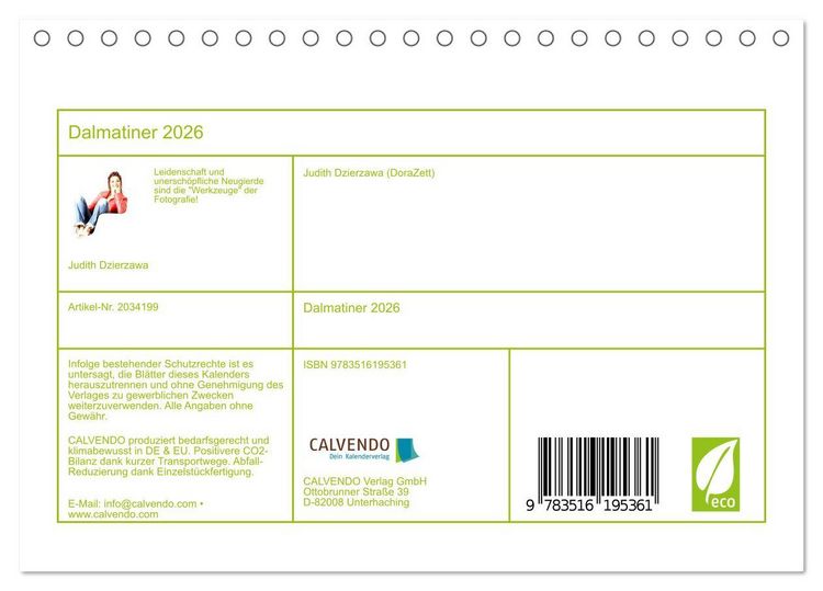 Produktbild: Dalmatiner 2026 (Tischkalender 2026 DIN A5 quer), CALVENDO Monatskalender