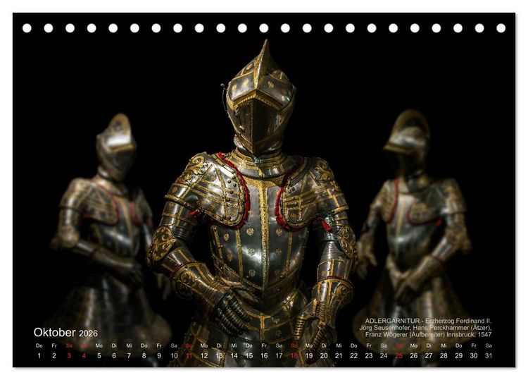 Produktbild: Historische R&uuml;stungen und Waffen (Tischkalender 2026 DIN A5 quer), CALVENDO Monatskalender