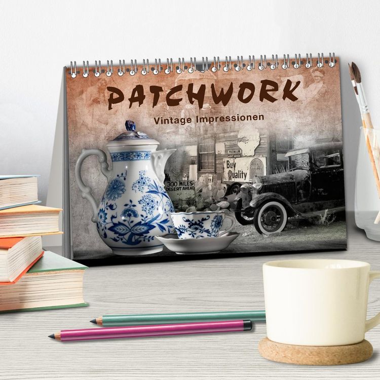 Produktbild: Patchwork - Vintage Impressionen (Tischkalender 2026 DIN A5 quer), CALVENDO Monatskalender