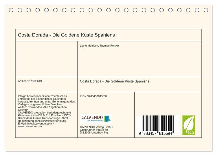Produktbild: Costa Dorada - Die Goldene K&uuml;ste Spaniens (Tischkalender 2026 DIN A5 quer), CALVENDO Monatskalender
