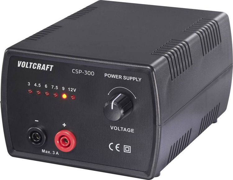 Produktbild: VOLTCRAFT CSP-300 Labornetzger&auml;t, einstellbar Gleichspannung 3 V, 4.5 V, 6 V, 7.5 V, 9 V, 12V 3A (max.) 36W Netz- und Akkubetrieb