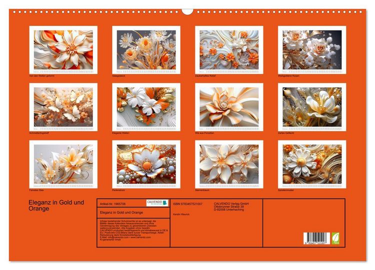 Produktbild: Eleganz in Gold und Orange (Wandkalender 2026 DIN A2 quer), CALVENDO Monatskalender