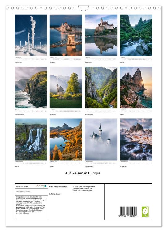 Produktbild: Auf Reisen in Europa (Wandkalender 2026 DIN A3 hoch), CALVENDO Monatskalender