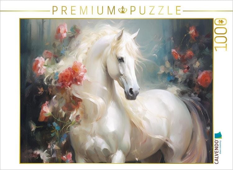 Produktbild: CALVENDO Puzzle Bezaubernder Schimmel mit Rosen | 1000 Teile Lege-Gr&ouml;&szlig;e 64x48cm Foto-Puzzle f&uuml;r gl&uuml;ckliche Stunden
