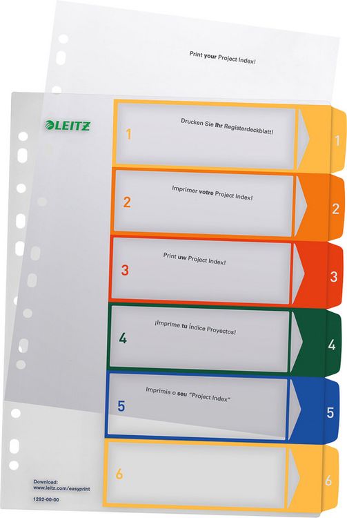 Produktbild: LEITZ&reg; Register Vollformat &uuml;berbreit farbig, 1-6 6teilig