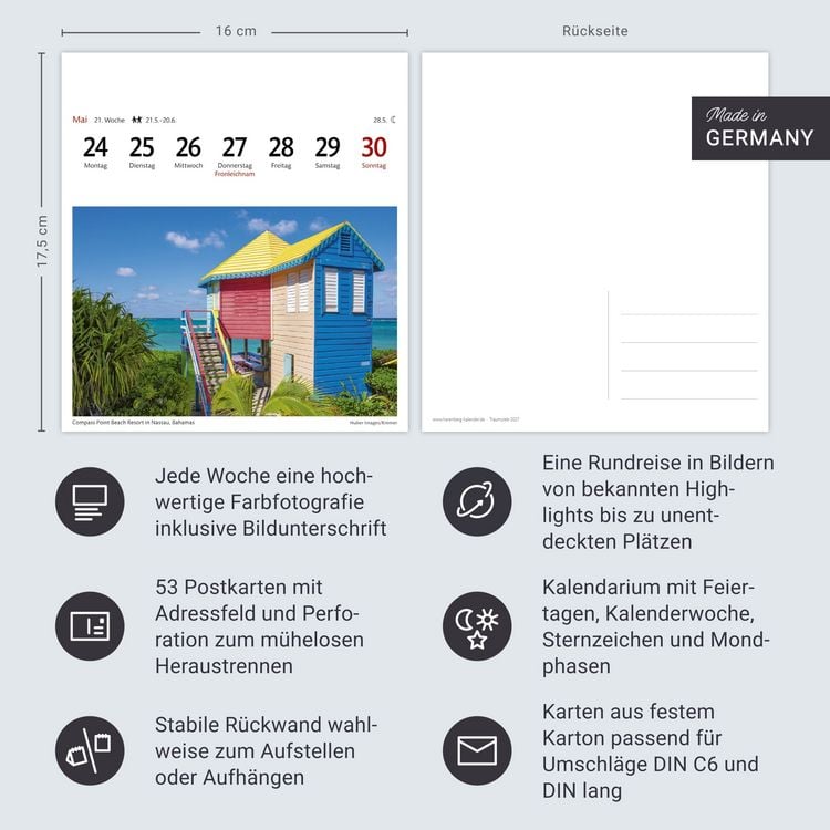 Produktbild: Traumziele Sehnsuchtskalender 2027 - Wochenkalender mit 53 Postkarten