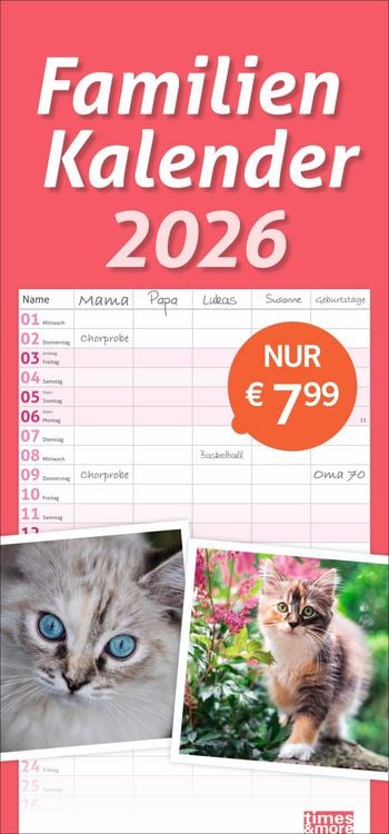 Produktbild: Times&more Katzen Familienplaner 2026