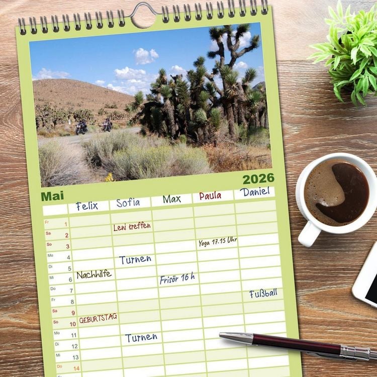 Produktbild: Familienplaner 2026 - Born to be Wild - Mit der Harley durch den S&uuml;dwesten der USA mit 5 Spalten (Wandkalender, 21 x 45 cm) CALVENDO